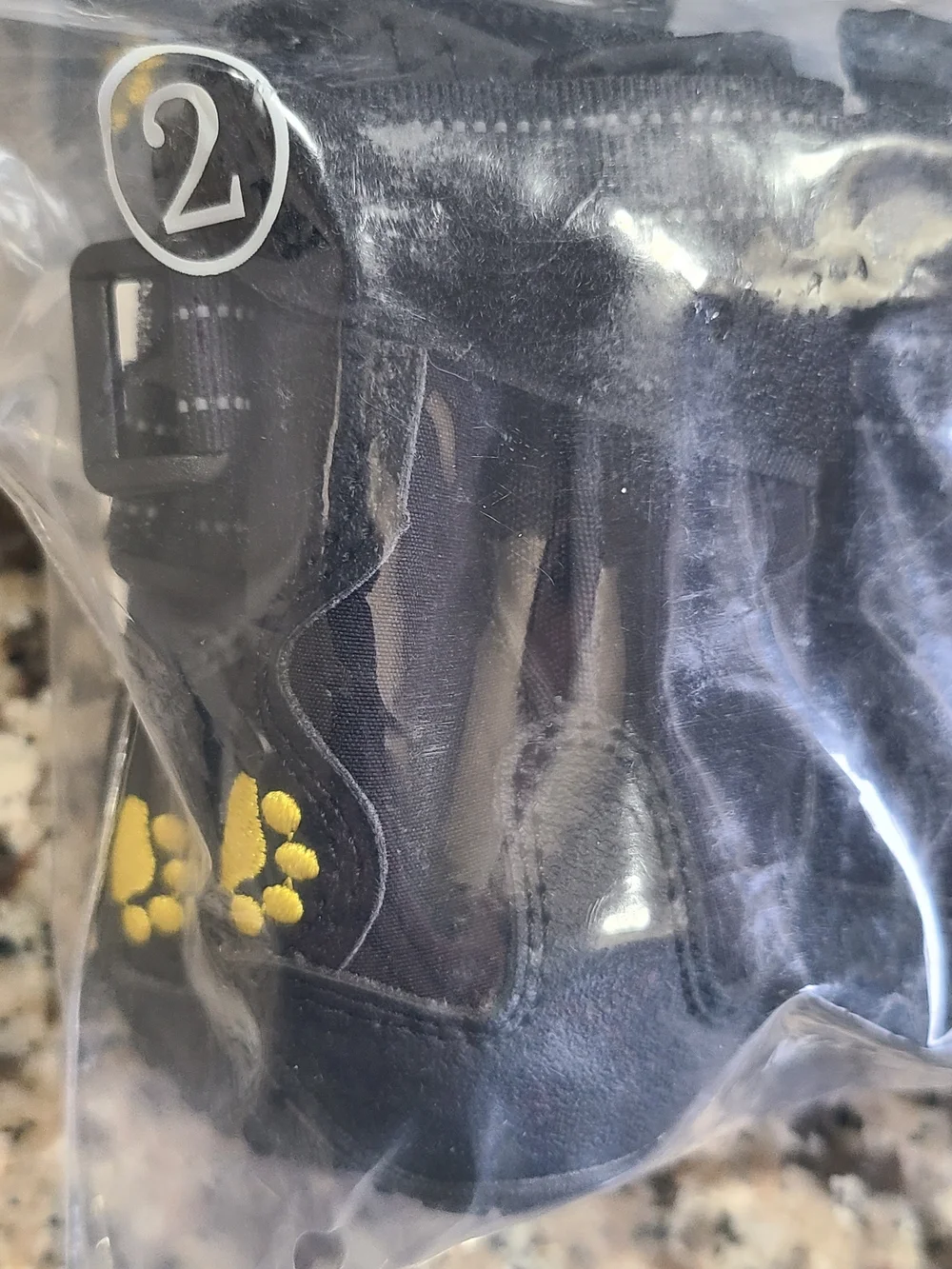 Size 2 Black Dog Boots with Yellow Paw Accent